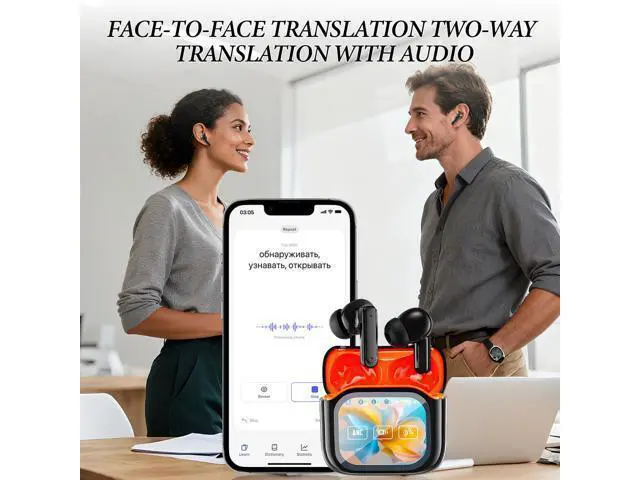 Alt view image 4 of 7 - NE20 Earbuds, NE20 AI Translation Ear Buds Real Time, 140 Two-Way Language Translator Earphones, LCD Touch Screen, 48db Intelligent Noise Reduction,Hd Stereo Sound(Black)
