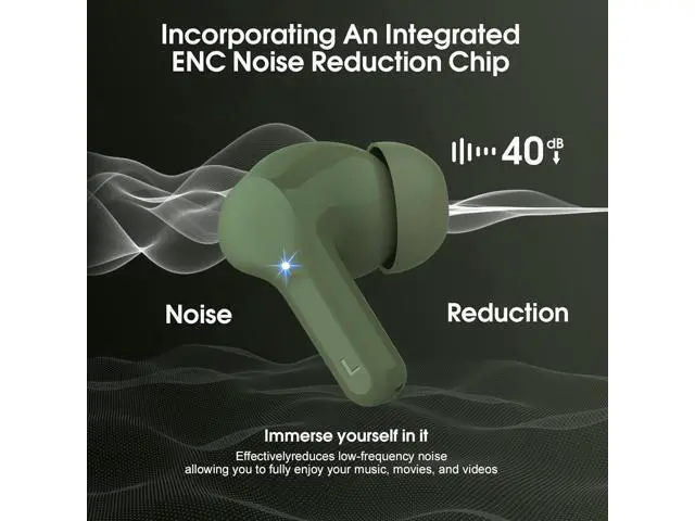Alt view image 4 of 7 - Wireless Earbuds Bluetooth 5.4 Headphones HiFi Stereo Bluetooth Earbuds with ENC Noise Cancelling Mic IP7 Waterproof in Ear Earphones 48H LED Display Ear buds for Pad Workout Sports Retro Green