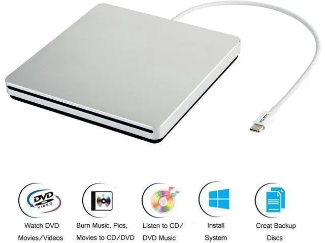 Alt view image 6 of 6 - VikTck Tpye-C USB-C Superdrive External DVD/CD Reader and DVD/CD Burner for Apple--MacBook Air/Pro/iMac/Mini/MacBook Pro/ASUS /ASUS/DELL Latitude with USB-C Port Plug and Play(Silvers)