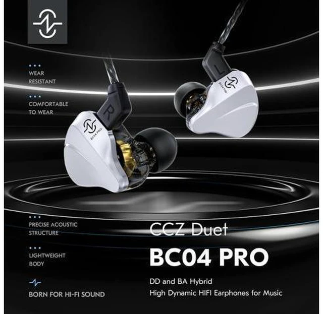 Alt view image 2 of 7 - CCZ BC04 PRO in Ear Monitor Headphone IEM for Gaming Heavy Deep Bass Wired Earbuds in Ear Headphones 1BA 1DD Noise Cancelling Ear buds with 5N OFC Cable for Singer Musician (without mic Matte Black)