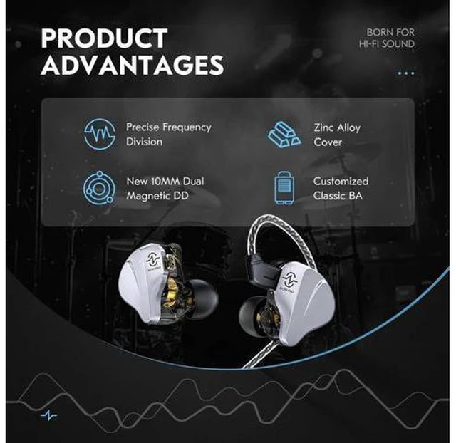 Alt view image 3 of 7 - CCZ BC04 PRO in Ear Monitor Headphone IEM for Gaming Heavy Deep Bass Wired Earbuds in Ear Headphones 1BA 1DD Noise Cancelling Ear buds with 5N OFC Cable for Singer Musician (without mic Matte Black)
