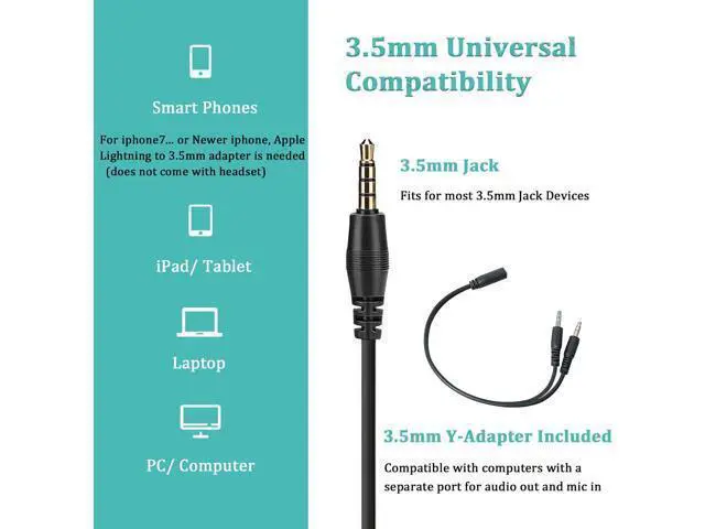 Alt view image 3 of 7 - 3.5mm Headset with Microphone Noise Cancelling for Cell Phone PC Laptop Stereo Computer Headphones for iPhone Mac Call Center Office Skype in-line Control Clear Chat