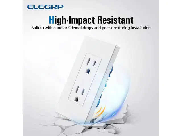 Alt view image 4 of 7 - ELEGRP Matte White Standard Decorator Electrical Wall Receptacle Outlet, 15A 125V, 2 Pole 3 Wire, Non-Tamper Resistant, NEMA 5-15R, Self-Grounding, Wall Plate Included, UL Listed, 20 Pack