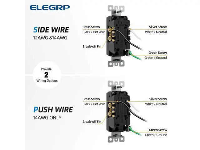 Alt view image 5 of 7 - ELEGRP Matte White Standard Decorator Electrical Wall Receptacle Outlet, 15A 125V, 2 Pole 3 Wire, Non-Tamper Resistant, NEMA 5-15R, Self-Grounding, Wall Plate Included, UL Listed, 20 Pack