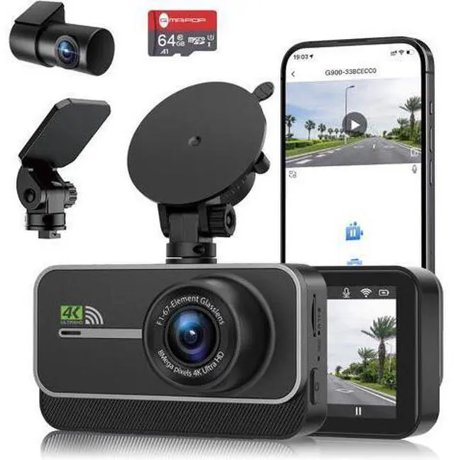 Main image of Dash Cam Front and Rear,4K+1080P WiFi Dual Dash Camera for Cars with App, 3" IPS Dashboard Camera Recorder,Night Vision,24H/7 Parking Mode, Loop Recording,170° Wide Angle,Free 64GB SD Card
