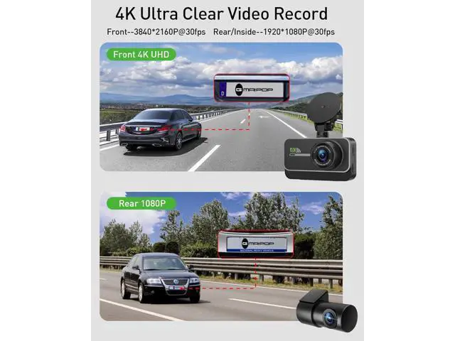Alt view image 2 of 7 - Dash Cam Front and Rear,4K+1080P WiFi Dual Dash Camera for Cars with App, 3" IPS Dashboard Camera Recorder,Night Vision,24H/7 Parking Mode, Loop Recording,170° Wide Angle,Free 64GB SD Card