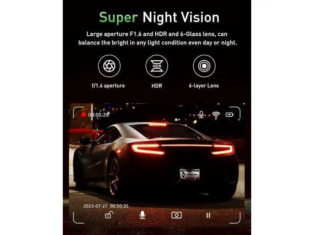 Alt view image 5 of 7 - Dash Cam Front and Rear,4K+1080P WiFi Dual Dash Camera for Cars with App, 3" IPS Dashboard Camera Recorder,Night Vision,24H/7 Parking Mode, Loop Recording,170° Wide Angle,Free 64GB SD Card