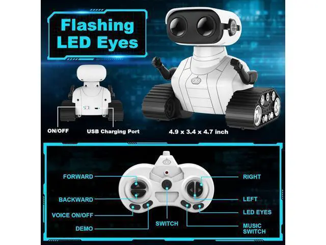 Alt view image 7 of 7 - Hamourd Robot Toys for 3 Years Old Boys Girls- Rechargeable Remote Control Robots, Emo Robot with Auto-Demonstration, Flexible Head & Arms, Dance Moves, Music, and Shining LED Eyes, Kids Toys Gifts