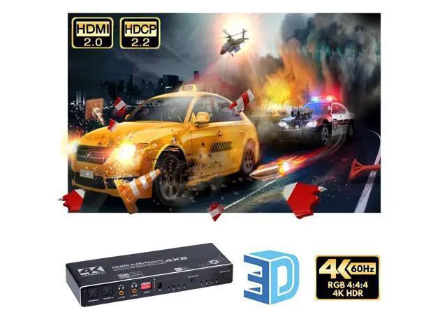 Alt view image 5 of 5 - HDMI Matrix 4x2, 4K@60Hz HDMI Matrix Switch 4 in 2 Out with EDID Extractor and IR Remote Control, Support HDMI 2.0b, HDCP2.2, HDR10, Ultra HD, 3D