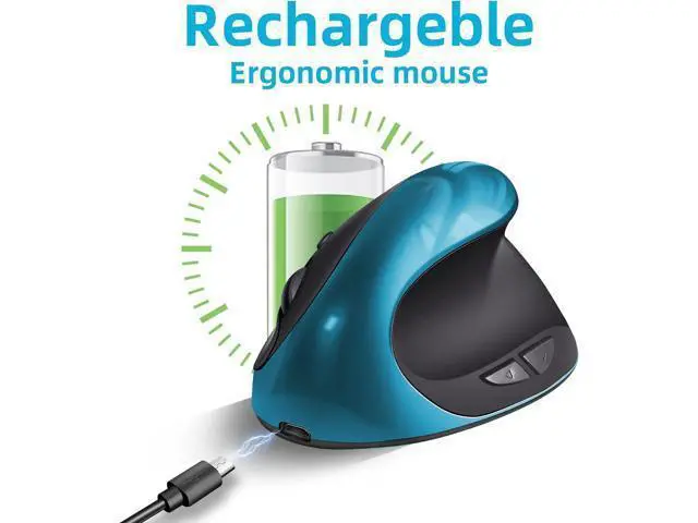Alt view image 2 of 6 - Ergonomic Mouse Rechargeable Wireless Mouse Vertical Mice with USB Receiver Small Mouse with 6 Buttons 800/1200/1600 DPI Computer Mouse for Laptop PC(Blue)