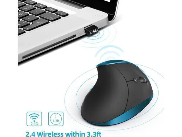 Alt view image 6 of 6 - Ergonomic Mouse Rechargeable Wireless Mouse Vertical Mice with USB Receiver Small Mouse with 6 Buttons 800/1200/1600 DPI Computer Mouse for Laptop PC(Blue)
