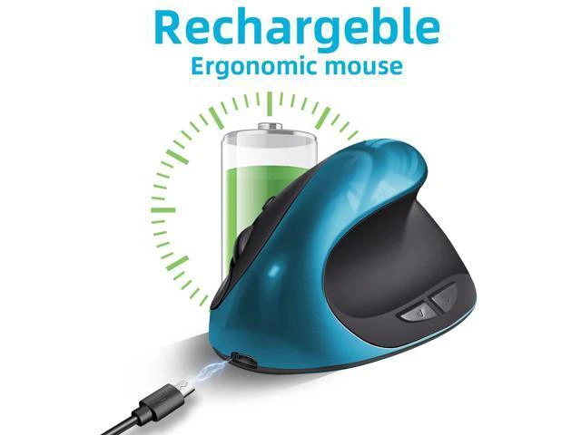 Alt view image 2 of 5 - Woddlffy Ergonomic Mouse,Rechargeable Wireless Mouse Vertical Mice with USB Receiver Small Mouse with 6 Buttons 1000/1200/1600 Computer Mouse for Laptop PC(Blue)