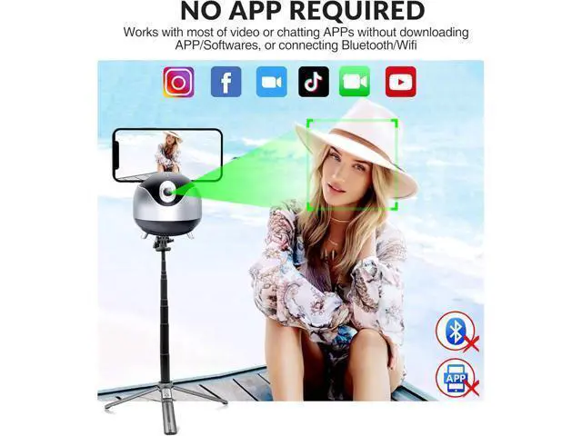 Alt view image 5 of 7 - Auto Face Tracking 360 Camera Tripod for Cell Phone Rotating with Remote, iyesku 2-Axis Smart AI Face Recognition 360 Selfie Stick Rotation Tripod Mobile Phone Holder TikTok Camera Tripod (Black)