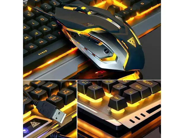 Alt view image 5 of 7 - Gaming Keyboard and Mouse Combo Orange Yellow Backlit, LED Backlight Computer Gaming Keyboad,Lighted PC Gaming Mouse,USB Keyboard Clicky Key,Silver Metal Structure,for Xbox PS4 PS3 Working