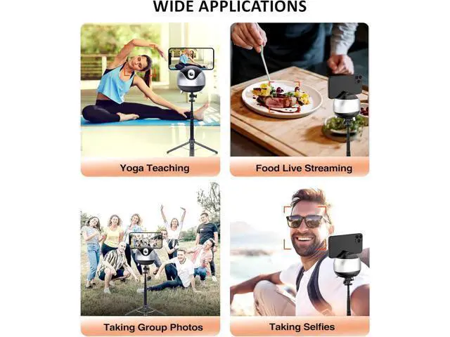 Alt view image 7 of 7 - Auto Face Tracking 360 Camera Tripod for Cell Phone Rotating with Remote, iyesku 2-Axis Smart AI Face Recognition 360 Selfie Stick Rotation Tripod Mobile Phone Holder TikTok Camera Tripod (Black)
