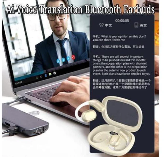 Alt view image 2 of 7 - Kyayu Ai Voice Translation Bluetooth Earbuds, Ai Translation Earbuds Real Time, Language Translation Earbuds, Wireless Bluetooth Translation Earbuds, 75 Language Translator Earbuds (Black)