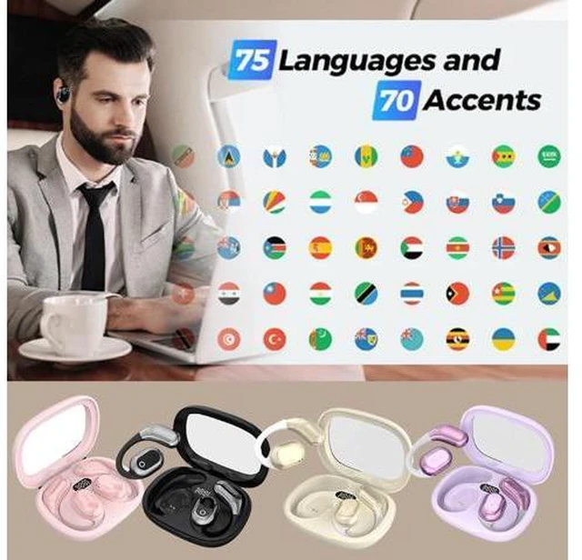 Alt view image 3 of 7 - Kyayu Ai Voice Translation Bluetooth Earbuds, Ai Translation Earbuds Real Time, Language Translation Earbuds, Wireless Bluetooth Translation Earbuds, 75 Language Translator Earbuds (Black)