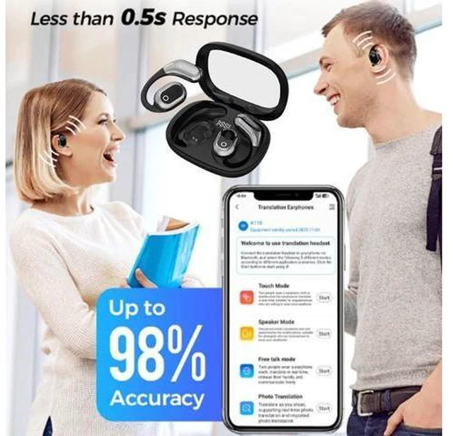 Alt view image 4 of 7 - Kyayu Ai Voice Translation Bluetooth Earbuds, Ai Translation Earbuds Real Time, Language Translation Earbuds, Wireless Bluetooth Translation Earbuds, 75 Language Translator Earbuds (Black)