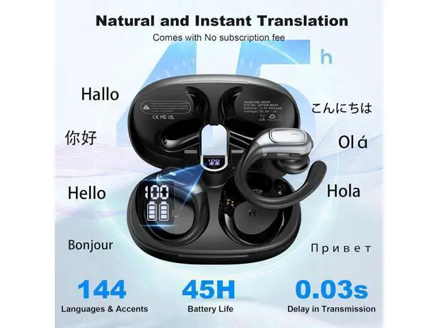 Alt view image 5 of 5 - Wireless Earbuds for AI Language Translation Real-Time, Bluetooth Headphones 3-in-1 Translator Ear Buds with 144 Languages & Accents, in Ear Bluetooth 5.4 Earbud for Travel Learning - Black
