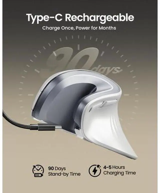 Alt view image 2 of 5 - ProtoArc Ergonomic Vertical Mouse, EM11 NL Rechargeable Wireless Mouse Bluetooth, Ergo Mice with 3 Multi-Device for PC/Notebook/Laptop, 2.4GHz Optical Mice for Windows, Mac OS, White