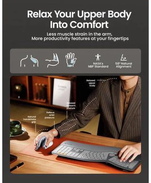 Alt view image 4 of 5 - ProtoArc Ergonomic Vertical Mouse, EM11 NL Rechargeable Wireless Mouse Bluetooth, Ergo Mice with 3 Multi-Device for PC/Notebook/Laptop, 2.4GHz Optical Mice for Windows, Mac OS, White