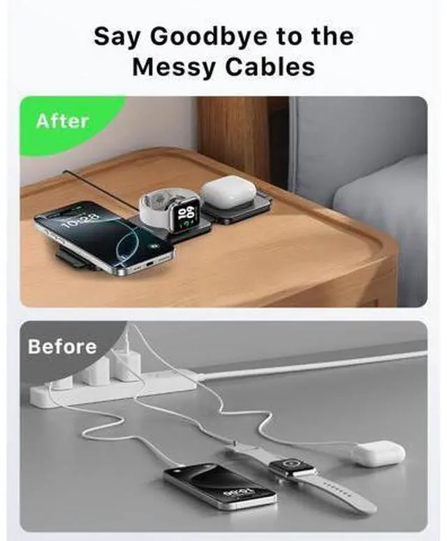 Alt view image 5 of 7 - 3 in 1 Charging Station for Foldable Travel Wireless Charger for iPhone 17 16 15 14 13 12 Pro Max Plus Magnetic Wireless Charging Pad for AirPods Wireless Charger for iWatch Series