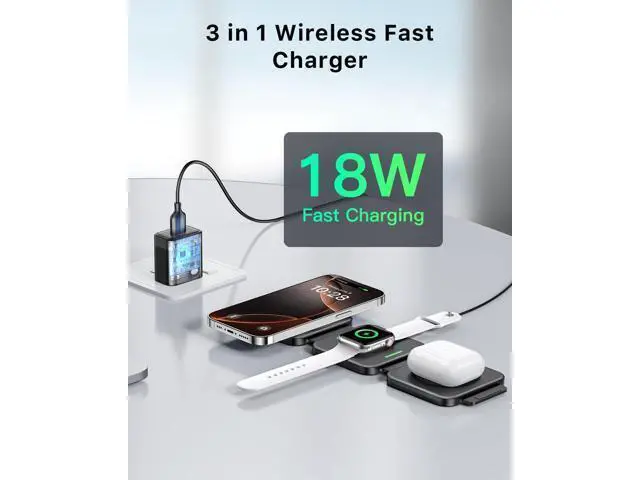 Alt view image 6 of 7 - 3 in 1 Charging Station for Foldable Travel Wireless Charger for iPhone 17 16 15 14 13 12 Pro Max Plus Magnetic Wireless Charging Pad for AirPods Wireless Charger for iWatch Series