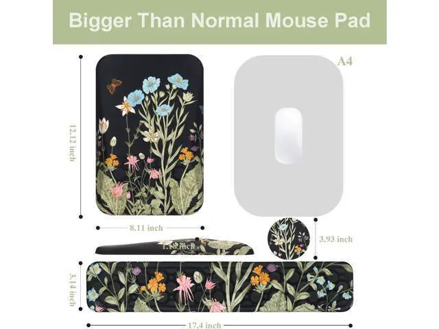 Alt view image 6 of 7 - Ergonomic Keyboard Wrist Rest and Large Mousepad with Wrist Rest Support for Computer Gaming Flower