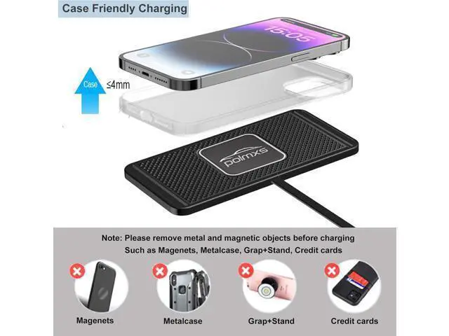 Alt view image 5 of 7 - Wireless Charger Car Charging pad 15W Fast Wireless Phone Charger Non Slip Cell Phone Flat Charging mat Compatible with iPhone 11/12/12/14/15 Galaxy S21/S22/S23/24 NOTE10 (30cm Cable)(C2Y)