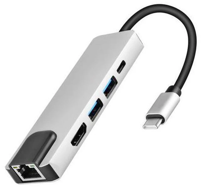 Main image of Longwwin USB C Hub 5-in-1 with HDMI & Ethernet & Power Delivery, 2 USB 3.0 Ports, 1 USB Type C 3.0 Port, 1 HDMI 4K Port, 1 Gigabit Ethernet Port MAC Windows (DUB-M520-US)