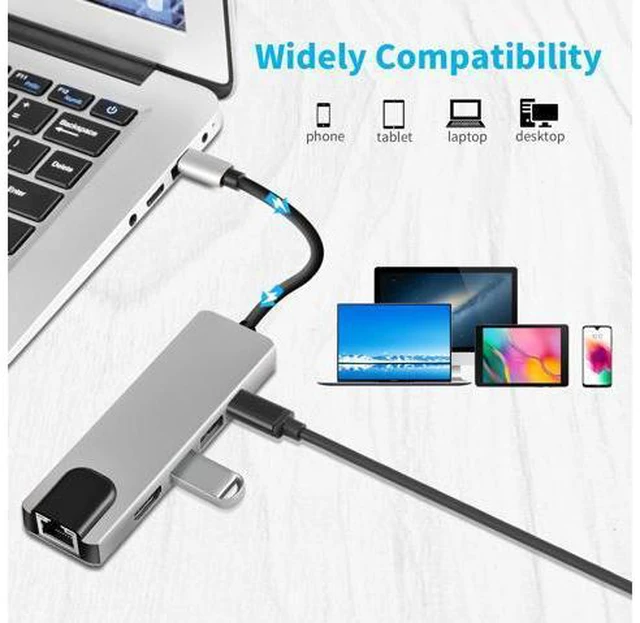 Alt view image 5 of 7 - Longwwin USB C Hub 5-in-1 with HDMI & Ethernet & Power Delivery, 2 USB 3.0 Ports, 1 USB Type C 3.0 Port, 1 HDMI 4K Port, 1 Gigabit Ethernet Port MAC Windows (DUB-M520-US)