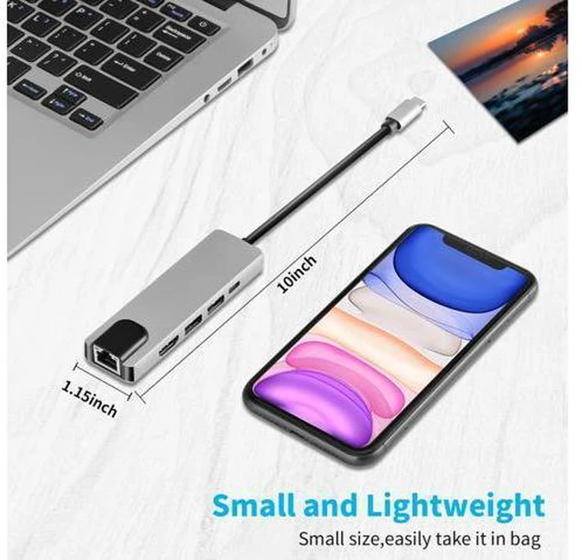 Alt view image 6 of 7 - Longwwin USB C Hub 5-in-1 with HDMI & Ethernet & Power Delivery, 2 USB 3.0 Ports, 1 USB Type C 3.0 Port, 1 HDMI 4K Port, 1 Gigabit Ethernet Port MAC Windows (DUB-M520-US)