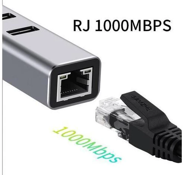 Alt view image 3 of 7 - USB C HUB 1000Mbps 3 Ports USB 3.0 Type C HUB USB to Rj45 Gigabit Ethernet Adapter for MacBook Laptop Computer Accessories