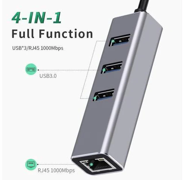 Alt view image 2 of 7 - USB C HUB 1000Mbps 3 Ports USB 3.0 Type C HUB USB to Rj45 Gigabit Ethernet Adapter for MacBook Laptop Computer Accessories