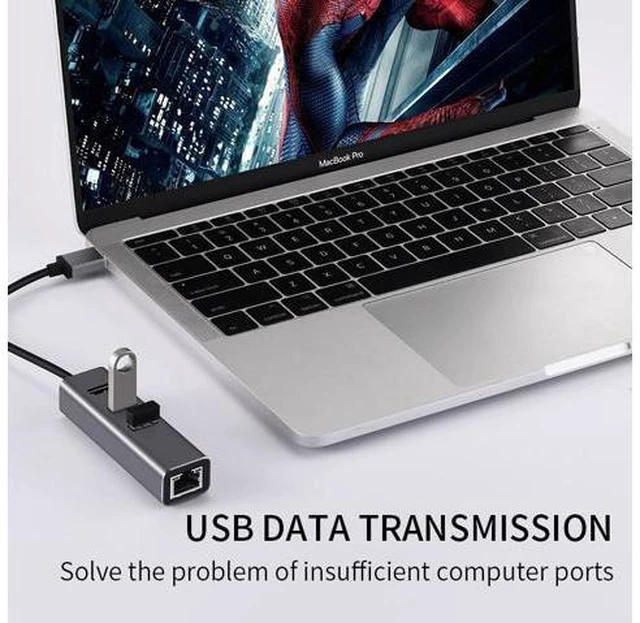 Alt view image 4 of 7 - USB C HUB 1000Mbps 3 Ports USB 3.0 Type C HUB USB to Rj45 Gigabit Ethernet Adapter for MacBook Laptop Computer Accessories