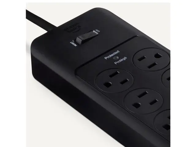 Alt view image 3 of 7 - 12-Outlet Surge Protector Power Strip, 4000 Joules, 8ft Extension Cord, Rectangle, for Home, Office, Gaming Room, Black