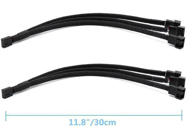 Alt view image 2 of 6 - PWM Fan Splitter Adapter Cable Sleeved Braided Y Splitter Computer PC 4 Pin Fan Extension Power Cable 1 to 3 Converter for Computer ATX Case 4-Pin/3-Pin Cooling Fan Cable (11.8" -2 Pack)