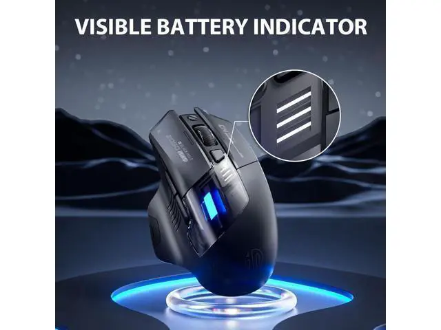 Alt view image 3 of 6 - AUTYUE Wireless Mouse for Laptop, 2.4G/Bluetooth 5.0 Wireless Mouse, Gaming Mouse, RGB Lighting, 2400 DPI, 6 Buttons, Visible Battery, Type-C Charging, Wireless Mouse for Windows, macOS Linux, iOS