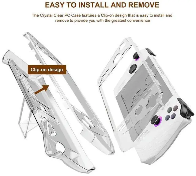 Alt view image 2 of 3 - Transparent Protective Case Game Console Protector Cover Shockproof Anti-fall with Folding Stand for ROG Ally Game Console