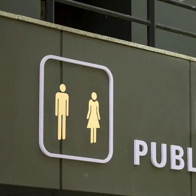 Alt view image 5 of 6 - 1Pair Elegant Gold Acrylic Unisex Bathroom Sign Self Sticking Restroom Identification Decor for Mall Restaurant Office Public