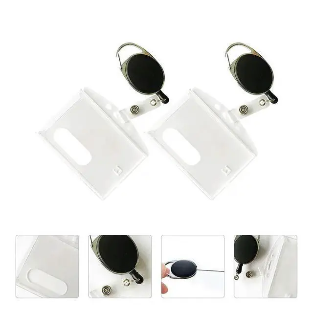 Alt view image 4 of 6 - 2Pcs Clear Badge Protector Id Cards Container with Carabiner Zinc Alloy ABS Plastic for Professional Student Staff