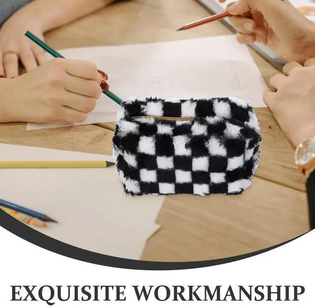 Alt view image 6 of 6 - Checkered Pencil Case Large Capacity Zipper Pen Bag Stationery Organizer Compact Pencil Pouch for School Office Travel