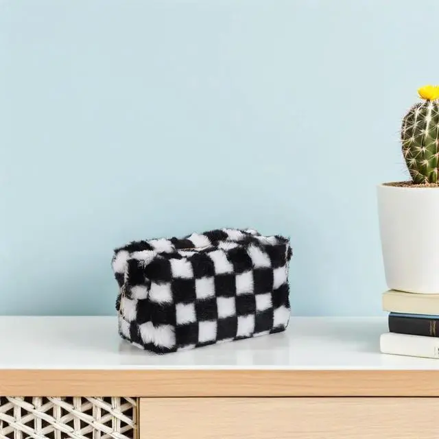 Alt view image 4 of 6 - Checkered Pencil Case Large Capacity Zipper Pen Bag Stationery Organizer Compact Pencil Pouch for School Office Travel