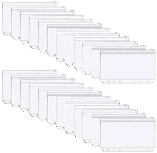 Alt view image 6 of 6 - 25Pcs A6 Binder Pockets Transparent PVC 6-Hole Binder Pockets Zip Folder Plastic Money Budget Envelopes