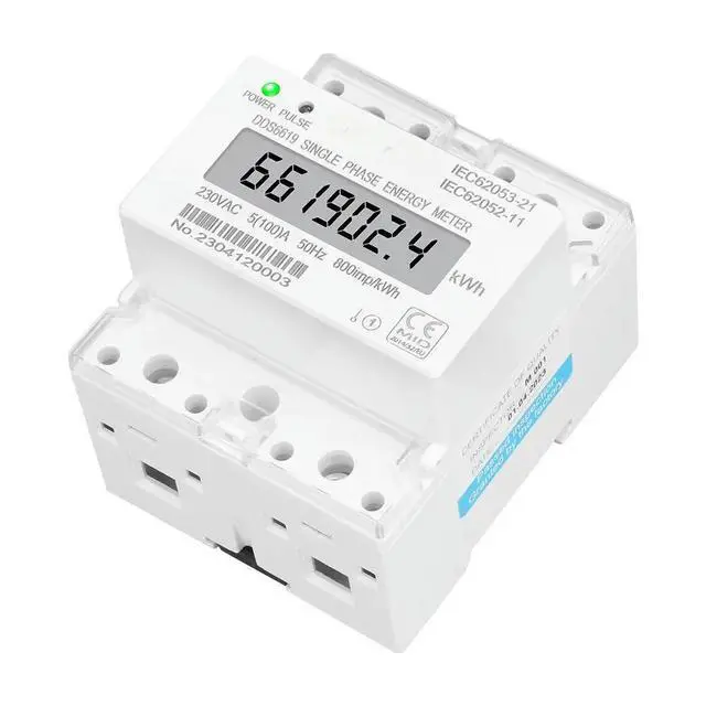 Alt view image 4 of 6 - 4P 100A Energy Meter DDS6619 230VAC Single Phase Economical Household Machinery Digital Display Watt-hour Meter Rail Mounting