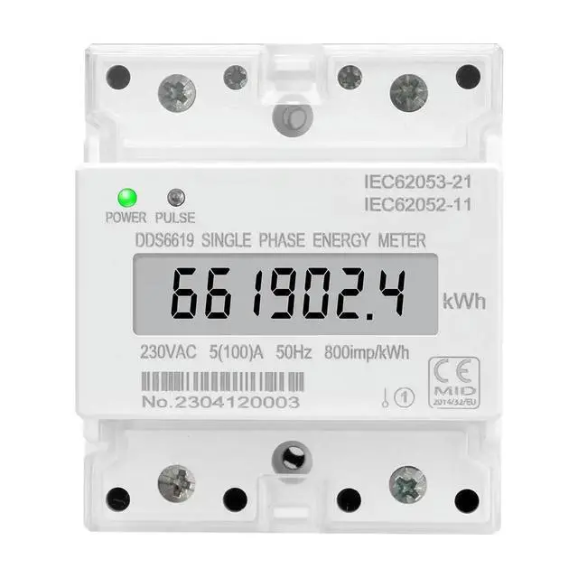 Alt view image 5 of 6 - 4P 100A Energy Meter DDS6619 230VAC Single Phase Economical Household Machinery Digital Display Watt-hour Meter Rail Mounting