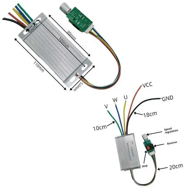 Alt view image 4 of 6 - No Hall Controller Stop/Reverse Speed Regulator DC6-60V 3 Phase DC Brushless Motor Driver Module 750W BLDC Brushless Motor