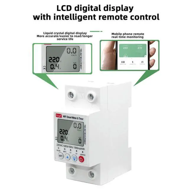 Alt view image 5 of 6 - Tuya 63A 2P Circuit Breaker Switch Earth Leakage Overvoltage and Undervoltage Protector Energy Meter Power kWh Meter