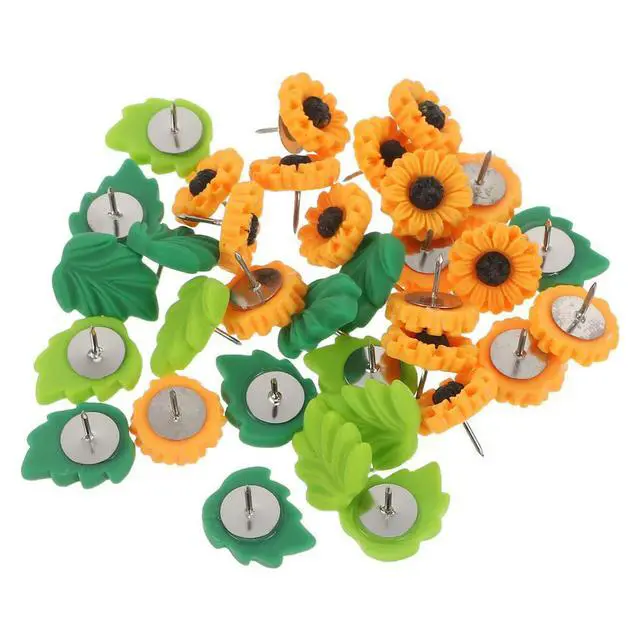 Alt view image 4 of 6 - 40Pcs Resin Flower Push Pins Sunflower Green Leaf Thumbtacks Decorative Bulletin Board Tacks for Office Home Classroom Cork