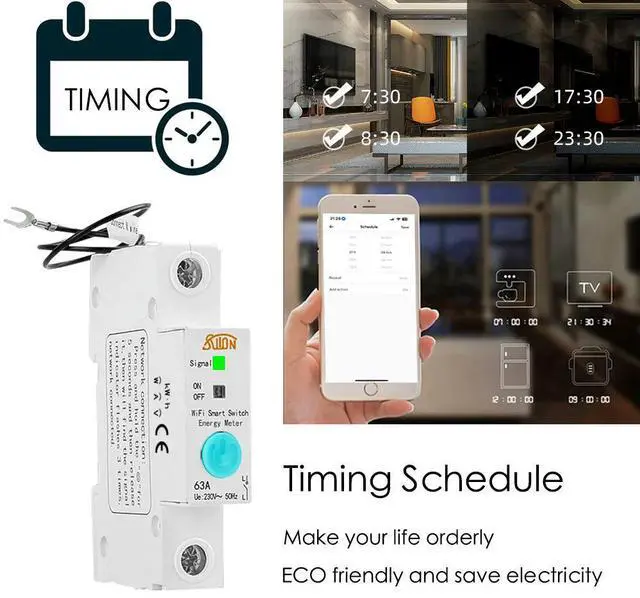 Alt view image 5 of 6 - 63A Single Phase Energy Meter Kwh Metering Monitoring Timer Switch Voice Control Relay for Home